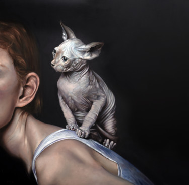 Malerei mit dem Titel "Cat" von Peter Duhaj, Original-Kunstwerk, Öl
