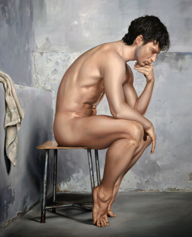 Ζωγραφική με τίτλο "The Thinker - Homag…" από Peter Duhaj, Αυθεντικά έργα τέχνης, Λάδι