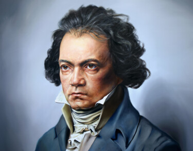 Schilderij getiteld "Beethoven" door Peter Duhaj, Origineel Kunstwerk, Olie