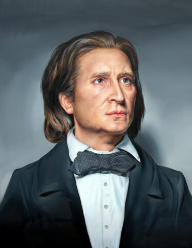 Pintura titulada "Composer Franz Liszt" por Peter Duhaj, Obra de arte original, Oleo Montado en Bastidor de camilla de madera