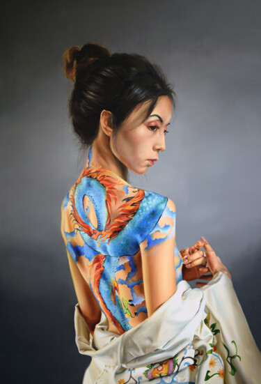 Painting titled "Asian beauty No.1" by Peter Duhaj, Original Artwork, Oil