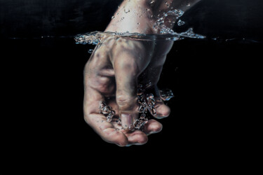 Schilderij getiteld "Black drops" door Peter Duhaj, Origineel Kunstwerk, Olie