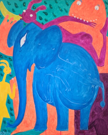 Peinture intitulée "This Blue Rabbit is…" par Peter Dzogaba, Œuvre d'art originale, Acrylique