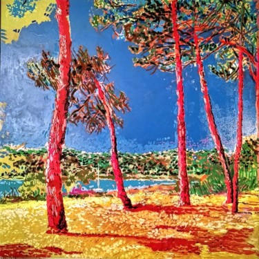 Peinture intitulée "Soleil sous les pins" par Peter Fish, Œuvre d'art originale, Acrylique