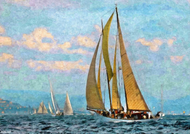 Peinture intitulée "Golf de Saint-Trope…" par Peter Ford, Œuvre d'art originale, Huile