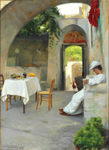 Malerei mit dem Titel "avant le déjeuner" von Peter Ilsted, Original-Kunstwerk, Öl