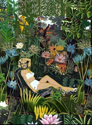 Digital Arts titled "Marilyn in the gard…" by Peter Jalesh, Original Artwork, Collages