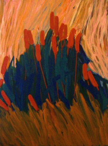 Reeds in flower (Size 48 in. by 36 in.) Painting titled "Reeds in flower (Si…" by Peter Jalesh, Original Art, Acrylic