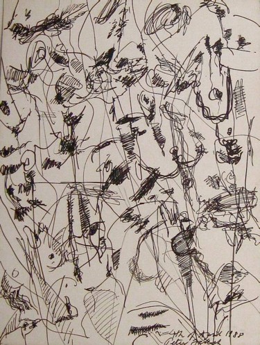 Drawing titled "Gathering" by Peter Jalesh, Original Artwork, Ink