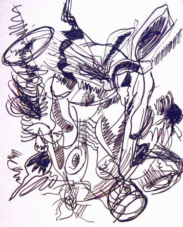 Рисунок под названием "The rabbit in the h…" - Peter Jalesh, Подлинное произведение искусства, Чернила