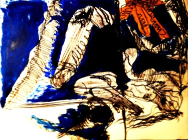 Рисунок под названием "Farm scene at night" - Peter Jalesh, Подлинное произведение искусства, Чернила