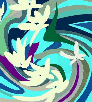 Digitale Kunst mit dem Titel "Water Lilies" von Peter Jalesh, Original-Kunstwerk, Digitale Malerei