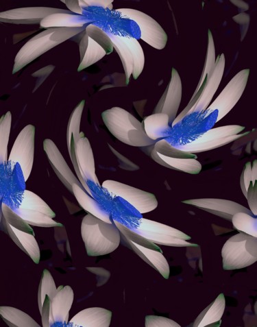 Digitale Kunst getiteld "Water Lilies Moonli…" door Peter Jalesh, Origineel Kunstwerk, Digitaal Schilderwerk