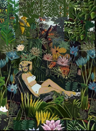 Digitale Kunst getiteld "Marilyn in the Gard…" door Peter Jalesh, Origineel Kunstwerk, Digitaal Schilderwerk