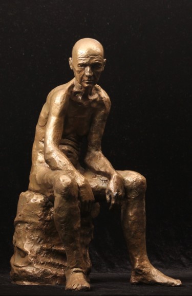 Skulptur mit dem Titel "Old Man Sitting" von Peter King, Original-Kunstwerk, Bronze