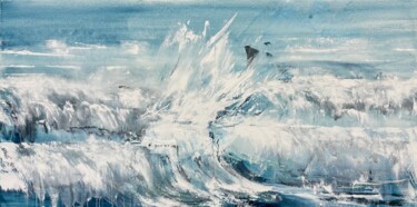 Malerei mit dem Titel "Meer II mit Hai" von Peter Lang, Original-Kunstwerk, Acryl