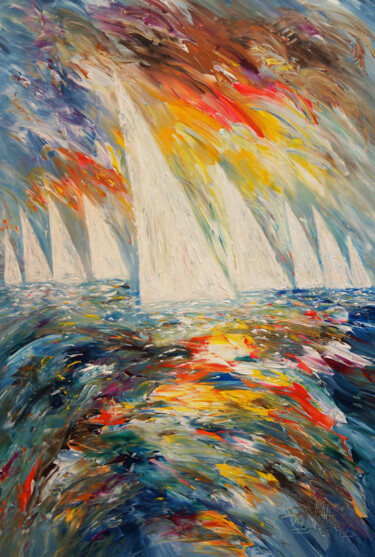 Painting titled "Sailing M 4" by Peter Nottrott, Original Artwork, Acrylic