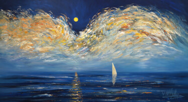 Painting titled "Early Moonlight Sai…" by Peter Nottrott, Original Artwork, Acrylic