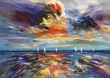 Malerei mit dem Titel "Seascape Sailing M 3" von Peter Nottrott, Original-Kunstwerk, Acryl