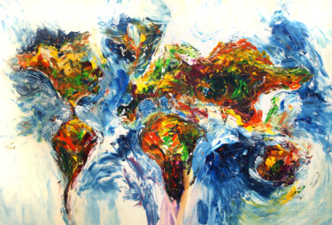 Pintura titulada "Abstract World Map…" por Peter Nottrott, Obra de arte original, Acrílico