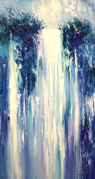 Painting titled "Blue Mystery Waterf…" by Peter Nottrott, Original Artwork, Acrylic
