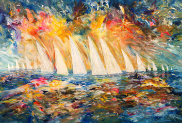 Painting titled "Sunny Sailing Regat…" by Peter Nottrott, Original Artwork, Acrylic