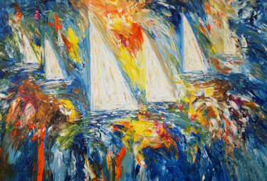 Peinture intitulée "Seascape Sailing Bo…" par Peter Nottrott, Œuvre d'art originale, Acrylique