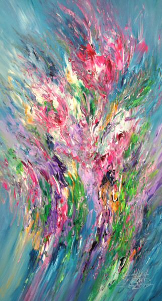 Painting titled "Pink Turquoise Flow…" by Peter Nottrott, Original Artwork, Acrylic