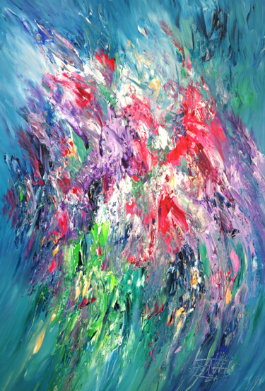 Painting titled "Pink Turquoise Flow…" by Peter Nottrott, Original Artwork, Acrylic