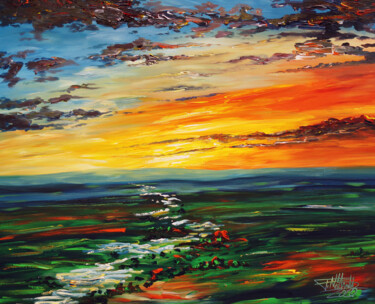 Pintura titulada "Landscape: Evening…" por Peter Nottrott, Obra de arte original, Acrílico