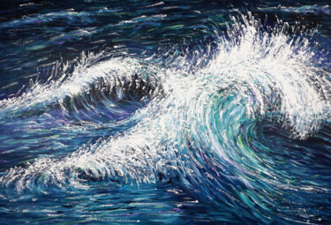 Painting titled "Seascape Breaking W…" by Peter Nottrott, Original Artwork, Acrylic