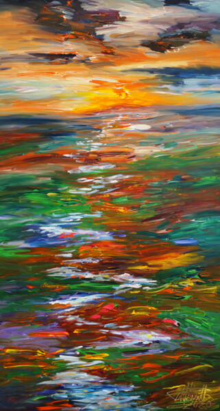 Peinture intitulée "Landscape: Late Eve…" par Peter Nottrott, Œuvre d'art originale, Acrylique