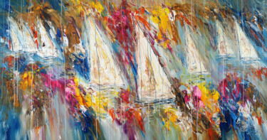 Schilderij getiteld "Stormy Sailing Rega…" door Peter Nottrott, Origineel Kunstwerk, Acryl