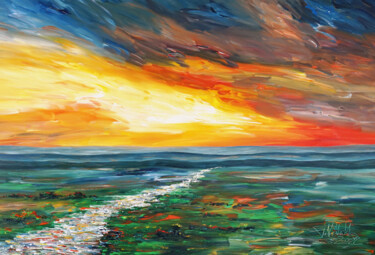 Картина под названием "Landscape: Evening…" - Peter Nottrott, Подлинное произведение искусства, Акрил