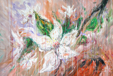 Картина под названием "White Blossoms XL 1" - Peter Nottrott, Подлинное произведение искусства, Акрил