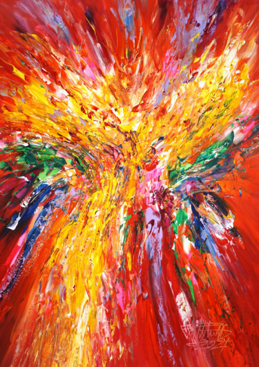 Peinture intitulée "Red Energy M 1" par Peter Nottrott, Œuvre d'art originale, Acrylique