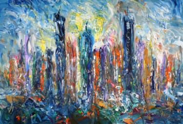 Pittura intitolato "City Skyline XL 1" da Peter Nottrott, Opera d'arte originale, Acrilico