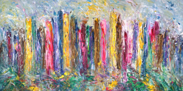 Painting titled "City Skyline XXL 1" by Peter Nottrott, Original Artwork, Acrylic