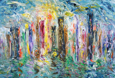 Pittura intitolato "City Skyline XL 2" da Peter Nottrott, Opera d'arte originale, Acrilico