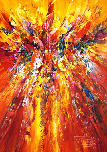 Картина под названием "Yellow Red Abstract…" - Peter Nottrott, Подлинное произведение искусства, Акрил