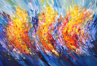 Painting titled "Blue Symphony Flame…" by Peter Nottrott, Original Artwork, Acrylic