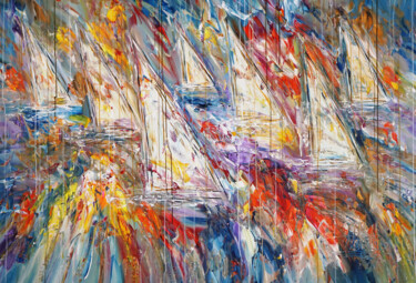 Pintura intitulada "Stormy Sailing Rega…" por Peter Nottrott, Obras de arte originais, Acrílico