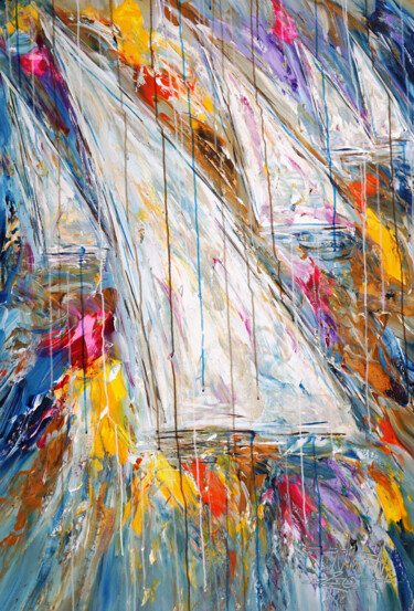 Schilderij getiteld "Sailboats M 3" door Peter Nottrott, Origineel Kunstwerk, Acryl