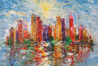Pintura titulada "City Skyline XL 3" por Peter Nottrott, Obra de arte original, Acrílico