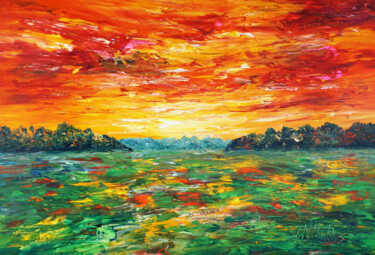 Painting titled "Evening Landscape X…" by Peter Nottrott, Original Artwork, Acrylic