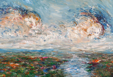 Painting titled "Landscape And Cloud…" by Peter Nottrott, Original Artwork, Acrylic