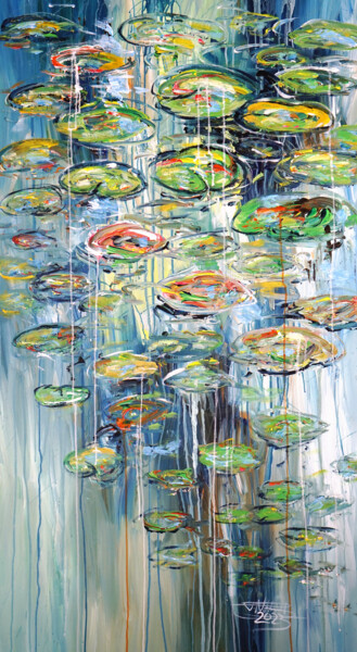 Pintura titulada "Water Lilies L 1" por Peter Nottrott, Obra de arte original, Acrílico