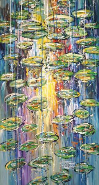 Schilderij getiteld "Water Lilies L 3" door Peter Nottrott, Origineel Kunstwerk, Acryl