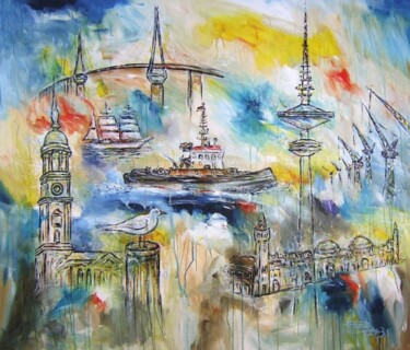 Malerei mit dem Titel "Hamburg Impressione…" von Peter Nottrott, Original-Kunstwerk, Öl