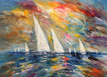 Painting titled "Seascape Sailing Im…" by Peter Nottrott, Original Artwork, Acrylic